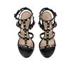 Femme sandales à talons hauts chaussures quatre sangles sandale 90mm cuir de veau noir sandales à bride à la cheville chaussures de mode d'été avec boîte 35-43EU