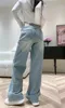 French designer women's light blue jeans Triumphal Arch straight pants with logo classic letter steel print at the hem ladies casual slim fit jeans luxury denim pants