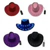 Berretti LED lampeggiante Berretto da cowboy a tesa larga luminoso Cappello a cilindro Club Costume PartyFavour