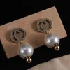 Pendientes colgantes de perlas de cristal Retro para mujer, aretes de marca de diseñador, aretes con letras de diseñador, joyería para fiesta de boda, accesorios