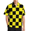 Men's Casual Shirts Two Tone Black And Yellow Vacation Shirt Mod Checkers Hawaii Funny Blouses Short Sleeve Graphic Tops Large Size