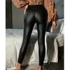 Pantaloni da donna Leggings in ecopelle per donna a vita alta elasticizzato in PU aderente con tasche Pantaloni slim da notte per club