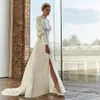 Elegantes A-Linie-Abendkleid aus Satin 2024 mit Frontschlitz, Knopfleiste, formelles Kleid für die Braut, gerüschte Puffärmel, Damen, Vestidos, Fiesta, Robe de Soiree