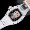 Celebrity Watch Leisure Wrist Watches RM Wristwatch RM52-01 Skull Head White Ceramic Manual Mechanical Full Hollow Movement Mens Watch