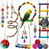 Toys Combination Pet Bird Toys Set Swing Chewing Training Toys Small Parrot Hanging Hammock Parrot Cage Bell Perch Toys with Ladd