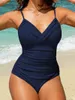 Costumi da bagno da donna 2024 Sport da donna Body a pieghe Estate Bagnante Costume da bagno Push Up Solido Nuoto femminile Spiaggia Tracolla Monokini