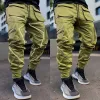 Calças dos homens casuais preto branco retalhos carga calças soltas plus size listrado multi bolso jogging esportes fitness hip hop jogger calças