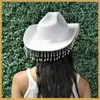 Basker mode strass tasslar västra cowboy hatt för kvinnor halloween cosplays bröllopsfest klänning kepsar cowgirl chapeau