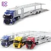 1 50 Alloy Diecast Double-Deck Car Transporter Flat-Bed Trailer Truck Platform Vehicle Model Toys Hobby For Kids 240219