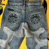 Y2k Американская мода High Street Лоскутный узор Джинсы с вышивкой Мужские джинсы в стиле панк Harajuku Прямые джинсы Джинсовые брюки-клеш 240227