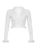 Women's T Shirts Ribbed Split Lace Up White Long Sleeve Cropped Tshirt Top Autumn Sexy Casual V Neck Tee Shirt Women