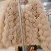 ファーホットセール2023女性冬のレアルフォックスファーコート高品質の高級ファッションフルスリーブvネック女性毛皮ショートアウトウェア