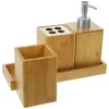 Bath Accessory Set Bamboo Toothbrush Holder Soap Dispenser Refillable Shampoo Bottles Shower Manual Lotion Container