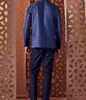 Modern 3 Pieces Men Suits Tuxedo Dark Blue Notched lapel Custom Size Formal Suit Single Breasted 3 Pockets Blazer+Vest+Pant