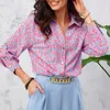 Blusas femininas elegantes camisa feminina topo outono y2k ins roupas manga longa turn down colarinho único breasted impressão boho blusa camiseta