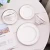 Copos pires estilo europeu branco alívio ouro afiado copo de cerâmica e placa conjunto casa cozinha utensílios de mesa requintado chá caixa de presente