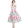 Casual Kleider 2024 Sommer Hepburn Vintage Elegante Hübsche Frauen Rose Floral Lange Maxi Formale Gast Für Party Quinceanera Abschlussfeier