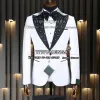 Suits Elegant Men's Suits For Wedding Beaded Lapel White Jacket With Black Pants 2 Pieces Formal Groom Man Tuxedo TailoreMade Dress