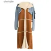 Women's Jackets Women With Faux Fur Jackets Trend Long Sleeve Splicing Patch Chiffon Jean Outerwear Designer Female Winter Fur Collar Length Coats 240301