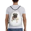 Alışveriş çantaları özel güzel pug köpek çizim çantası yoga sırt çantaları kadınlar erkekler spor spor salonu sackpack