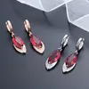 Dangle Brincos Requintado Zircão Vermelho Cristal Gota De Água Nupcial Jóias De Casamento Cocktail Party Mulheres