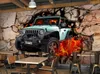 Carta da parati personalizzata 3D Stereoscopico Jeep auto muro rotto bar caffetteria Pittura Moderna Arte Astratta Murale Soggiorno camera da letto 3942009