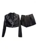 Women's Tracksuits Fashion Suits Lapel Long Sleeves Diamonds Edge Coat High Waist Buttons Shorts Set Female 2024 Spring 11XX8871