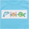 Clothing Sets Summer Clothes Blue Short Sleeve Top And Green Vertical Stripes Shorts Dolphin Crab Fish Embroidery Pattern Boys Drop Dhj84
