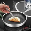 Padelle Padella antiaderente in acciaio inossidabile 304 resistente con coperchio Utensili da cucina tripla mescolatura da 12 pollici Wok per piani cottura a gas e a induzione