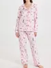 Spring Fashion Loungewear Zestaw Y2K Cartoon Print Drut Long Button Down Down z elastycznymi spodniami w talii Kobiety 2PC