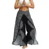 Capris feminino macio fenda perna calças harem dança praia boho baggy yoga calças verão solto perna larga envoltório calças compridas am5077