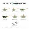 Maison Arts Kitchen Cookware Set Nonstick, 12 Piece Pots and Pans Set Granite Cooking Set för induktion Diskmaskin Safe, Oven, Spovetop, Green