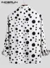 Inderun moda Mężczyzna koszulka Polka Dot Print Lapel Long Sleeve Casual Button Business koszule Streetwear Handsome Camisas S-5xl 240228