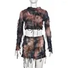 Tute da donna 10 Articoli all'ingrosso Set corti Donna Primavera 2024 Nappa tie-dye Set due pezzi Abiti manica lunga Crop Top Pantaloncini K12877