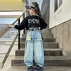 Adolescents lettre trou poche jeans vieilles filles gilet tie-dye avec sweat-shirt à manches longues 2pcs ensembles 2024 printemps grands enfants vêtements décontractés Z6907