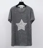 Hela 6xl plus size Women T Shirt 2017 Summer Shiny Star Sequin Design Tops Kort ärm Loose Casual Cotton Femme Shirts Blu4207056