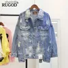 Women's Jackets RUGOD 2018 Letter Print Frayed Jean Women Autumn Winter Hole Denim Coat Female Bomber Jackets Casaco 240301