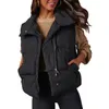 Kvinnors västar Kvinnor Vinter quiltad Vest Casual ärmlös dragkedja Stand Collar Solid Color Crop Waistcoat med fickor VARMTBROV