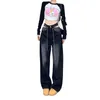 Jeans pour femmes Harajuku Streetwear Femmes Taille Évider Lâche Large Jambe Denim Pantalon Rétro Mode Haute Y2K Baggy Pantalon