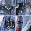 Jaquetas femininas jaquetas denim primavera graffiti rebite jean buracos moda menina outerwear casaco 240301