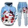 Tute da uomo Divertente Babbo Natale con stampa 3D Felpa con cappuccio Tuta da festa Set di abbigliamento per feste Autunno Uomo/Donna Casual sciolto