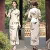Ubranie etniczne Seksowne wysokie szczelinie Cheongsam Slim Fit Satynowy Długa chińska sukienka Tradycyjna kołnierz mandarynki Qipao Temperament Party