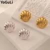 Stud Earrings Retro Jewelry 925 Silver Needle Metal Shell Delicate Design High Quality Brass Matte Gold Color For Girl