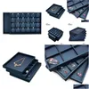 Jewelry Boxes Oir 12/24 Grids Tray Blue Ring Necklace Display Stand Leather Bracelet Packaging Organizer Drop Delivery Dh5U2