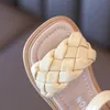 Toddler Shoes Girl Summer Braided Vacation Square Toe Cute Children Sandals Beige Yellow 21-36 Pu Leather Fashion Kids Sliders 240219