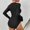 Zwemkleding Nieuw Zwart Badmode met lange mouwen Sport-badpakken uit één stuk Gesloten surfbodysuit Dameszwembadpak Strandkleding Zwembad 240229