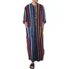 Ethnic Clothing 2024 Male Striped Shirt Muslim Men Abaya Arabic Islamic Loose Long Robe Saudi Arab Middle East Clothes