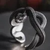 S925 Sterling Silver Ring Handmade dominering Retro Zodiac Snake Mens National Punk Python Winding Jewelry Accessories 240220