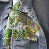 Kvinnorjackor Jackor Spring European Brodery Sequin Stitching Rhinestone Denim Fashionabla Slimming Jeans Coat 240301