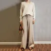 Women's Pants Wide-leg Women Wear White Knit Outside Autumn And Winter Trousers High Waisted Mop Loose Wool